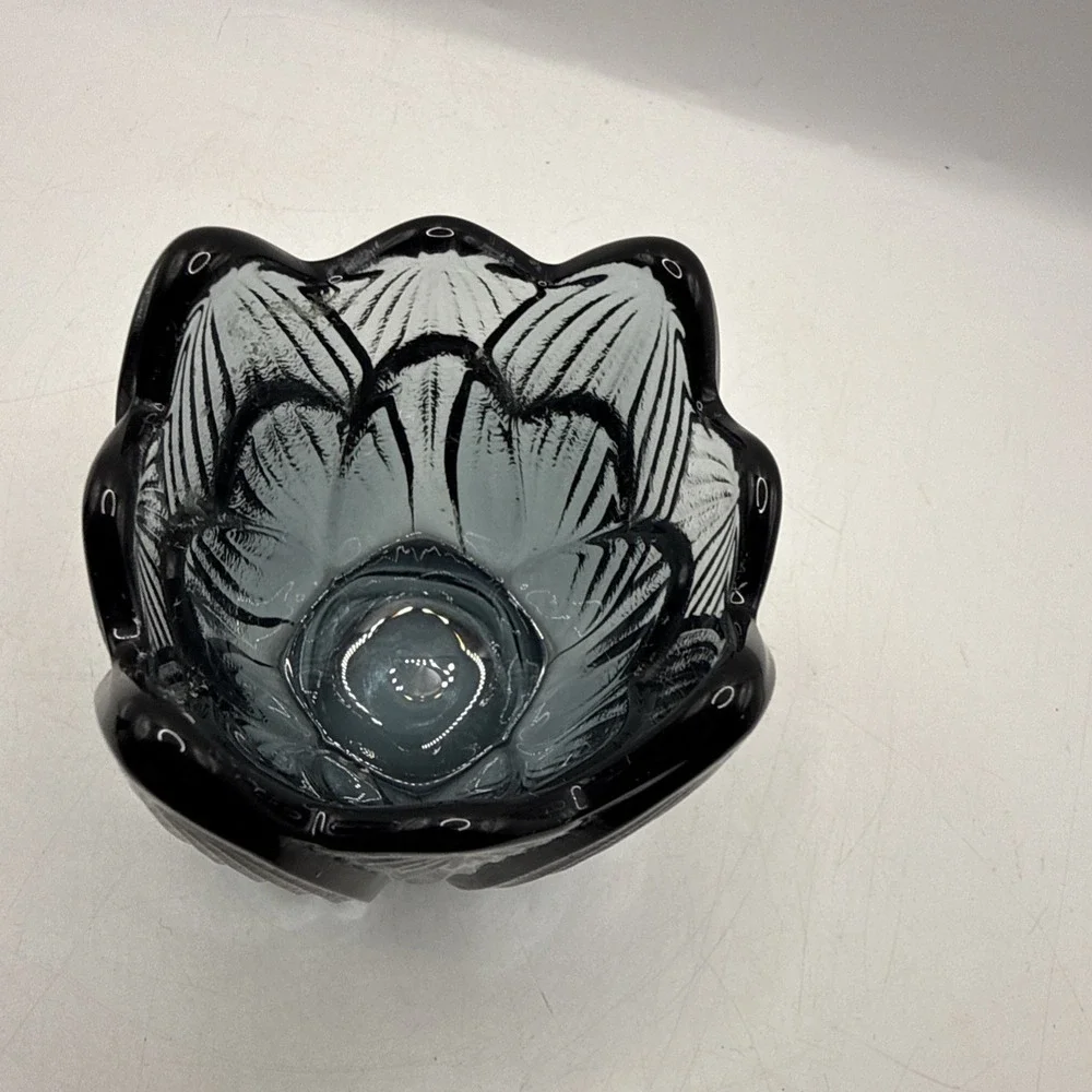 Vintage Fenton Glass Blue Lotus Tulip Leaf Votive Candle Holder